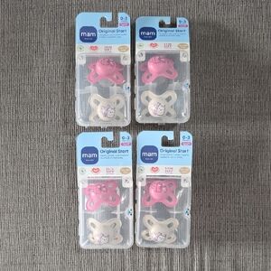 MAM Original Start Baby Pacifiers In Pink And Cream, Set Of Four 2-packs, 0-3Mon